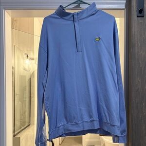 Masters Light Blue Half-Zip Mock Neck Sweater with Subtle Chest Logo